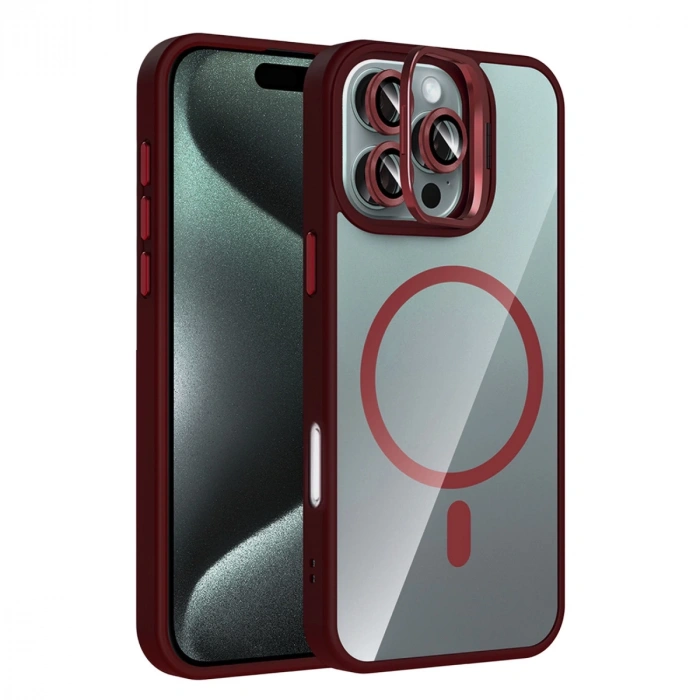 Joko Apple İphone 16 Pro Max Remim Lensli Magsafe Standlı Kapak - Bordo