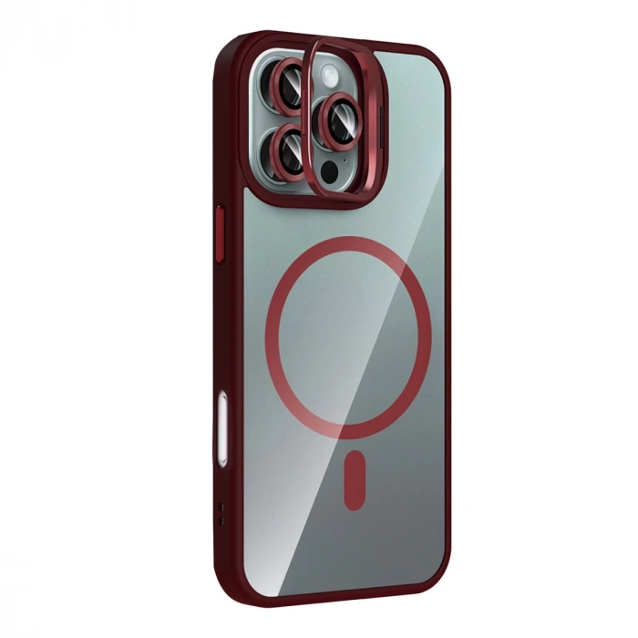 Joko Apple İphone 16 Pro Max Remim Lensli Magsafe Standlı Kapak - Bordo