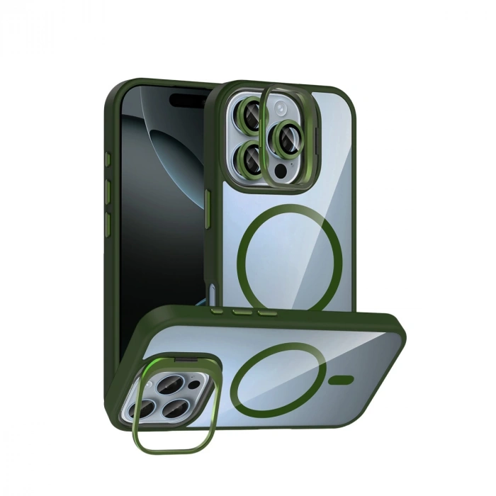 Joko Apple İphone 16 Pro Max Remim Lensli Magsafe Standlı Kapak - Koyu Yeşil