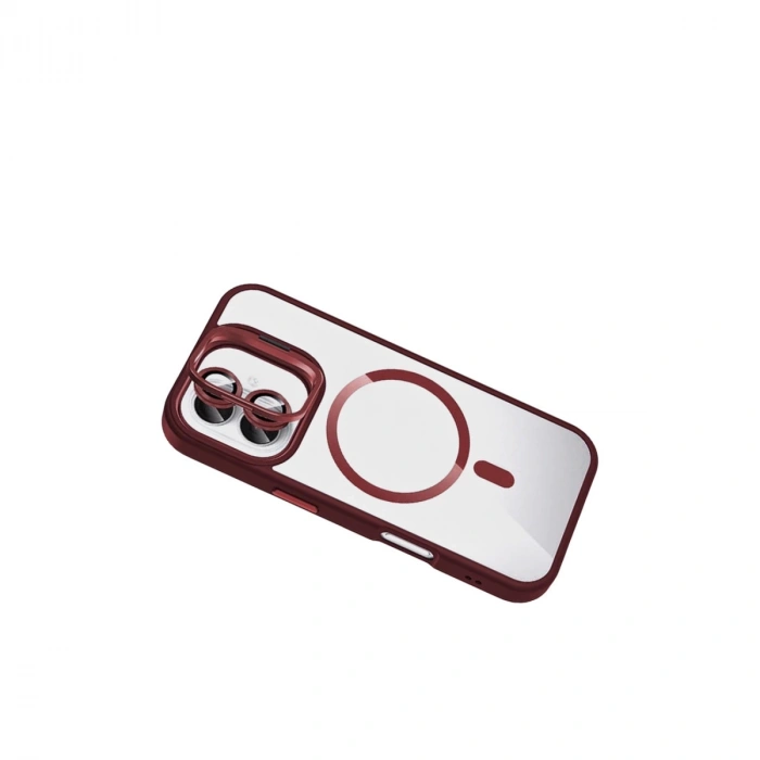 Joko Apple İphone 16 Remim Lensli Magsafe Standlı Kapak - Bordo