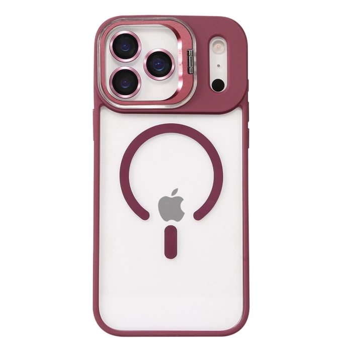Joko Apple İphone 17 Pro Max Remim Lensli Magsafe Standlı Kapak - Bordo