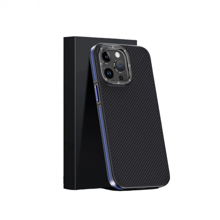 Joko İphone 15 Pro Max Kılıf Aramid 600d Kevlar Karbon Fiber Magsafe Kapak - Lacivert