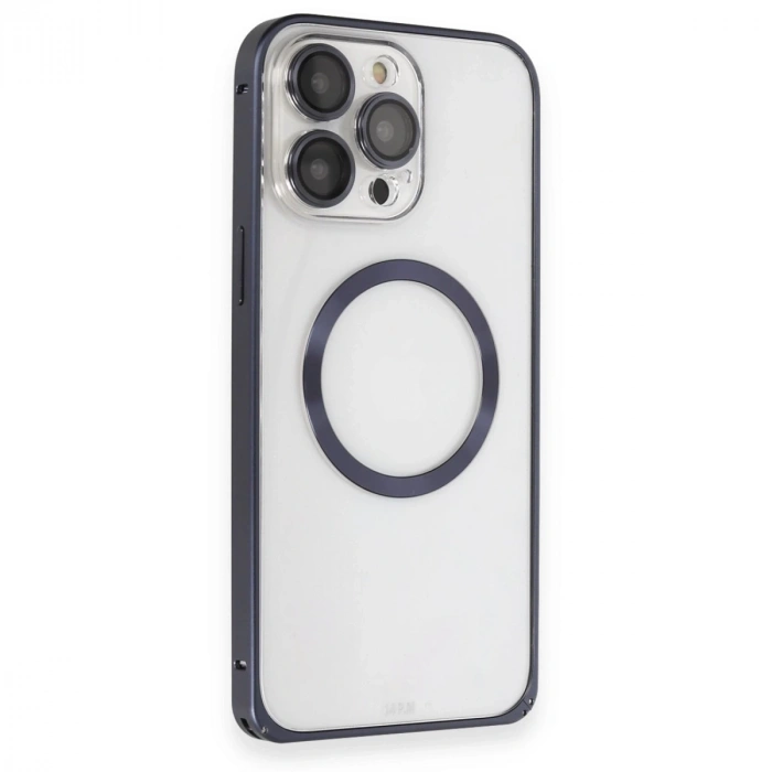 Joko İphone 15 Pro Max Kılıf Metal Bumper Magneticsafe Kapak - Lacivert