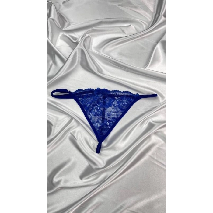 Kadın Mavi Transparan Dantel Tanga Külot