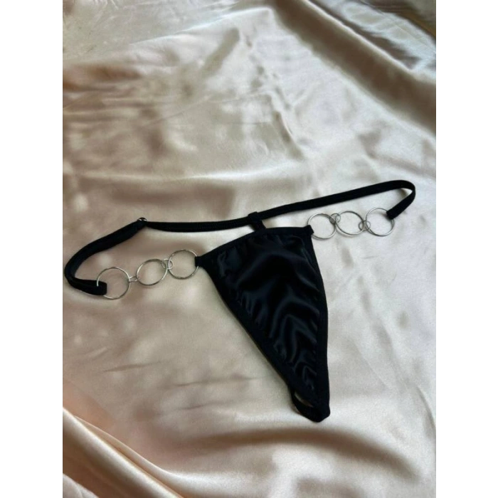 Kadın Siyah Halka Detaylı String Külot