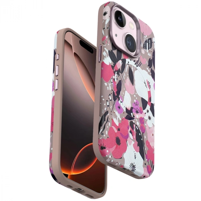 Onegif İphone 14 Flower Series Magsafe Kapak - Pembe