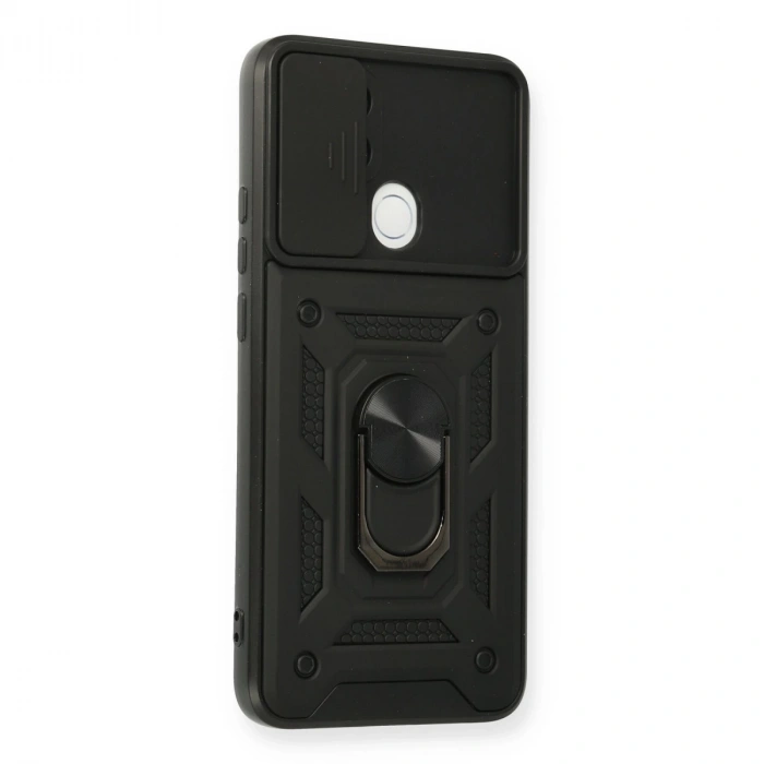 Oppo A15 Kılıf Pars Lens Yüzüklü Silikon - Siyah