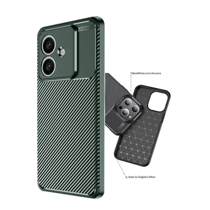 Oppo A3 Kılıf Auto Focus Karbon Kapak - Koyu Yeşil