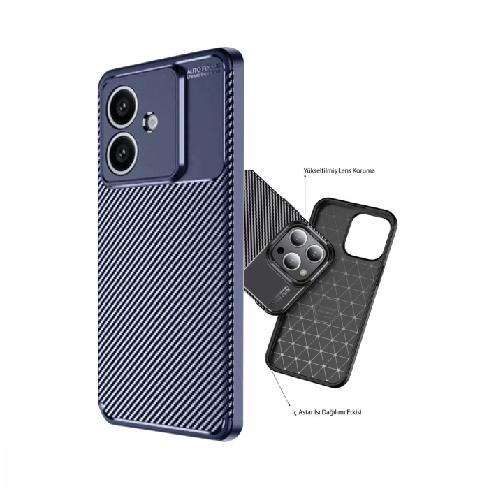 Oppo A3 Kılıf Auto Focus Karbon Kapak - Lacivert