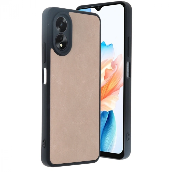 Oppo A38 Kılıf Aras Deri Kapak - Pudra