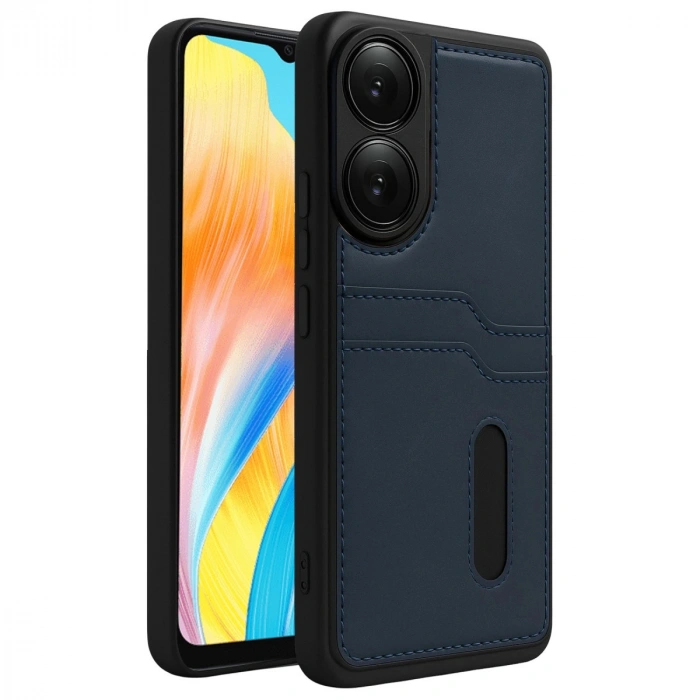 Oppo A38 Sara Kartvizitli Deri Kılıf - Lacivert