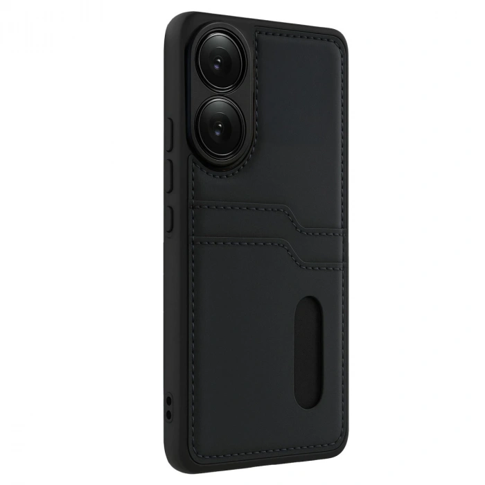 Oppo A38 Sara Kartvizitli Deri Kılıf - Siyah