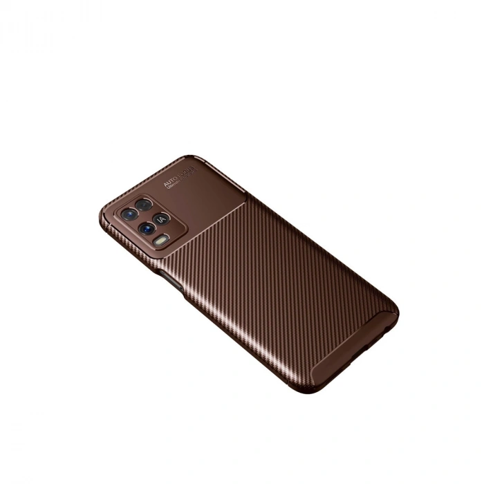 Oppo A54 4g Kılıf Auto Focus Karbon Kapak - Kahverengi