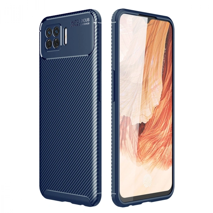 Oppo A73 Kılıf Auto Focus Karbon Kapak - Lacivert