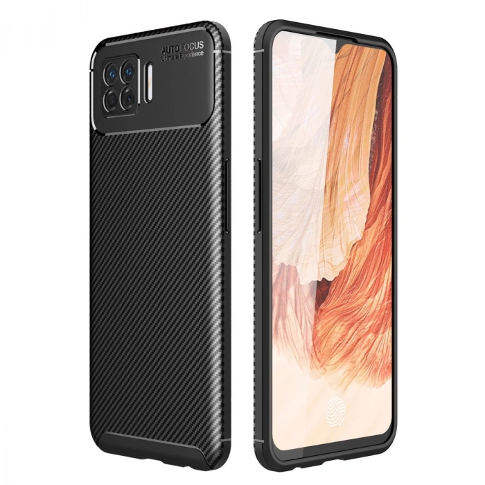 Oppo A73 Kılıf Auto Focus Karbon Kapak - Siyah