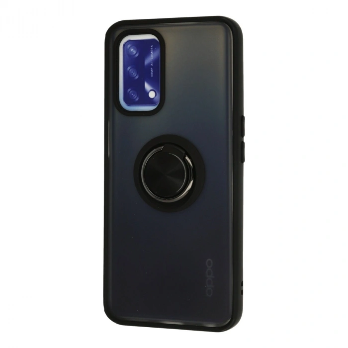 Oppo A74 4g Kılıf Montreal Yüzüklü Silikon Kapak - Siyah