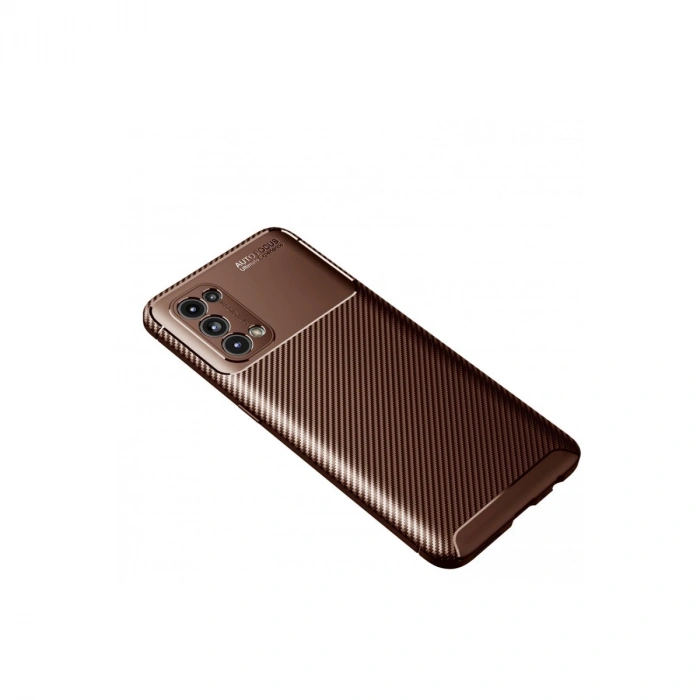 Oppo Reno 5 Kılıf Auto Focus Karbon Kapak - Kahverengi