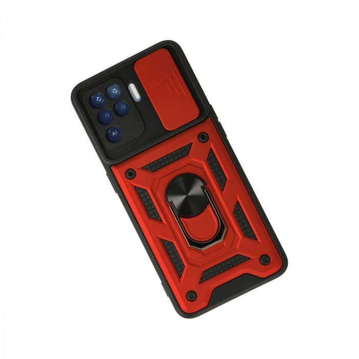 Oppo Reno 5 Lite Kılıf Pars Lens Yüzüklü Silikon - Kırmızı