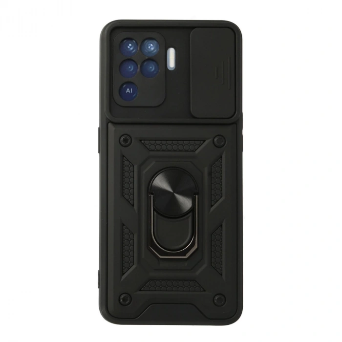 Oppo Reno 5 Lite Kılıf Pars Lens Yüzüklü Silikon - Siyah