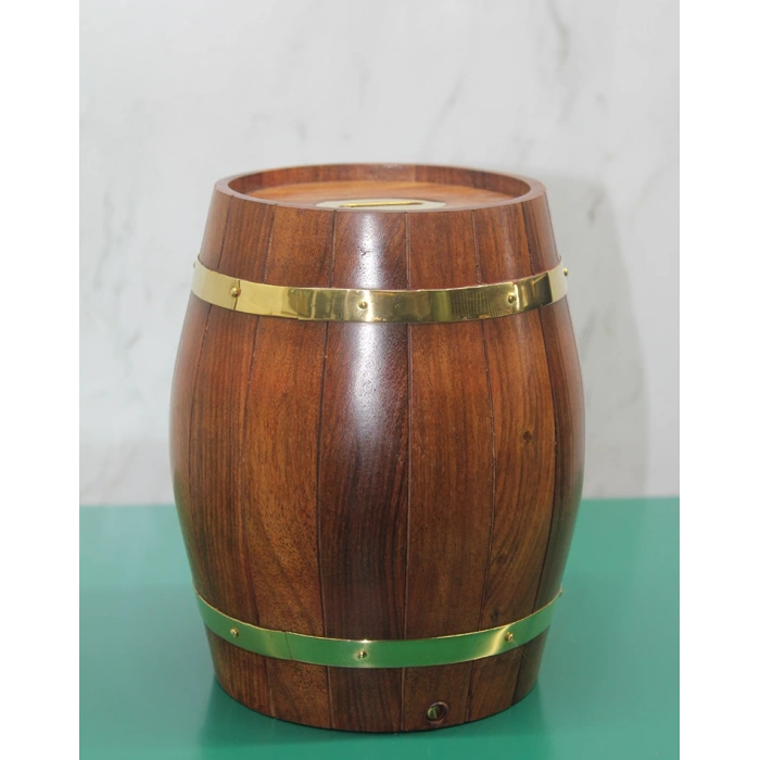 Pirinç Detaylı Fıçı Kumbara Model 3