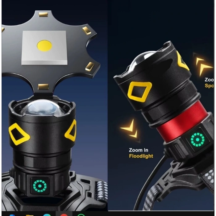 Pro F-3003 Alüminyum Pm10-tg Led Type-c Powerbank Ve Solar Şarjlı Kamp Kafa Feneri