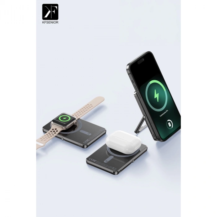 Pw580 5.000 Mah 20w Type-c 15w Kablosuz Şarj 3w Saat Şarj Ve 5w Kulaklık Şarj Destekli Pd Hızlı Şarj Magsafe Powerbank - Titanyum