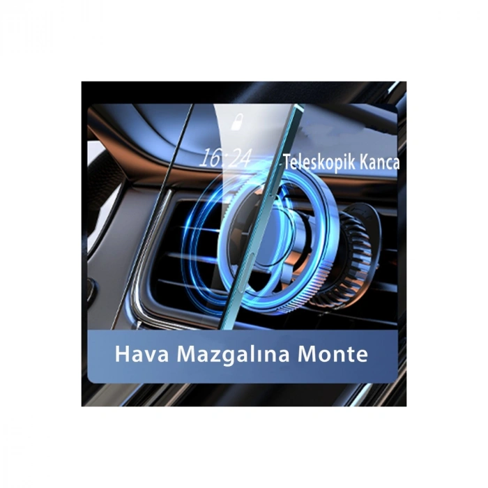 Q40 Ayarlanabilir Izgara Klipsli Manyetik Magsafe Araç Tutucu - Siyah