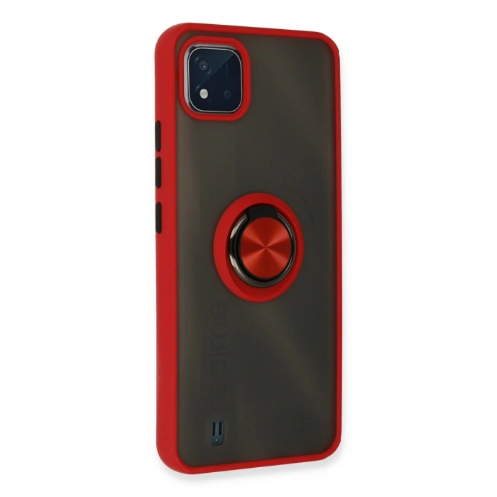Realme C11 2021 Kılıf Montreal Yüzüklü Silikon Kapak - Kırmızı