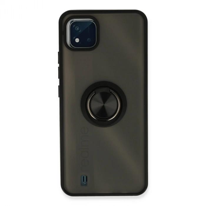 Realme C11 2021 Kılıf Montreal Yüzüklü Silikon Kapak - Siyah