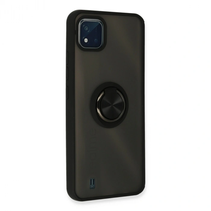 Realme C11 2021 Kılıf Montreal Yüzüklü Silikon Kapak - Siyah
