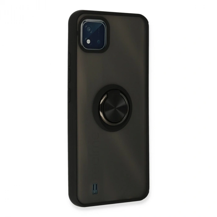 Realme C11 2021 Kılıf Montreal Yüzüklü Silikon Kapak - Siyah