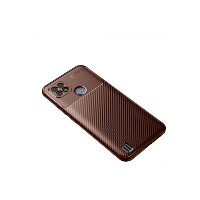Realme C21 Kılıf Auto Focus Karbon Kapak - Kahverengi