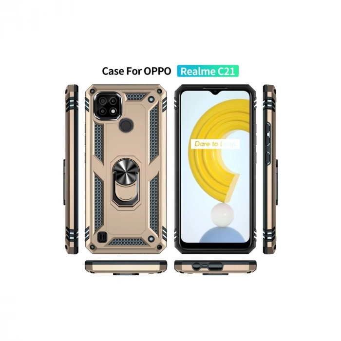 Realme C21 Kılıf Sofya Yüzüklü Silikon Kapak - Gold