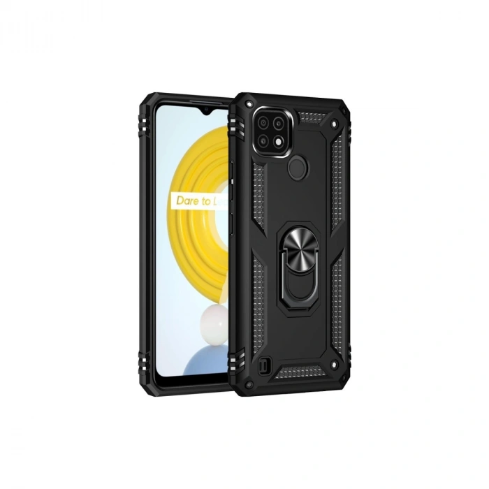 Realme C21 Kılıf Sofya Yüzüklü Silikon Kapak - Siyah