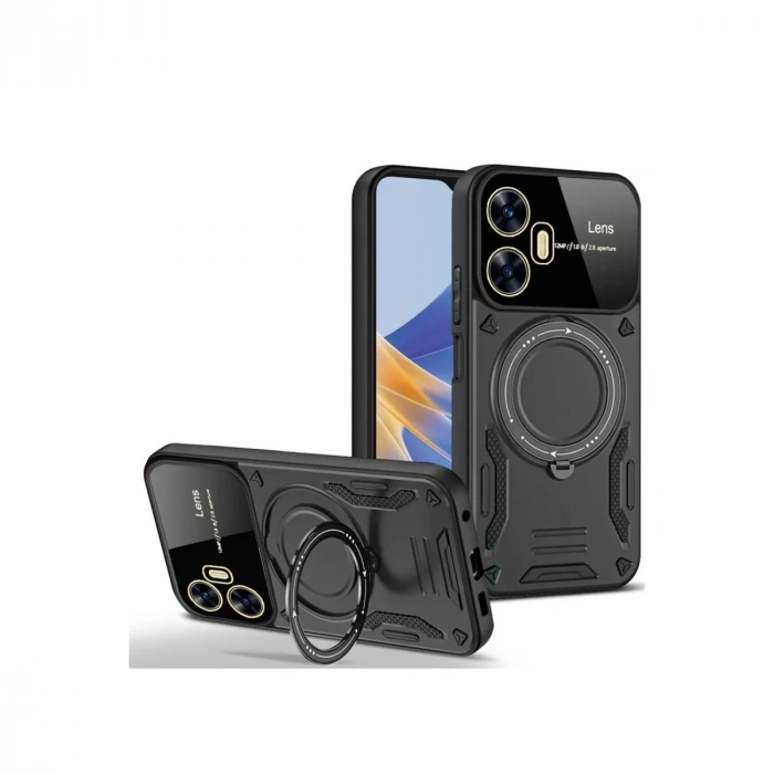 Realme C55 Kılıf Joy Lens Standlı Kapak - Siyah