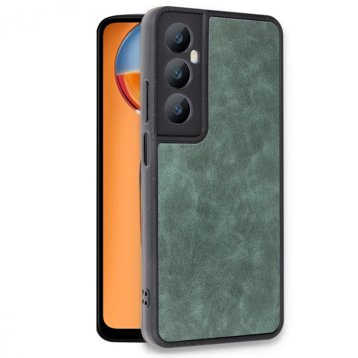 Realme C65 Kılıf Aras Deri Kapak - Koyu Yeşil