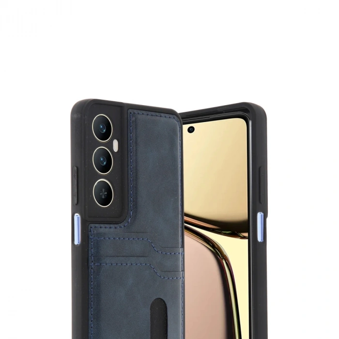 Realme C65 Sara Kartvizitli Deri Kılıf - Lacivert