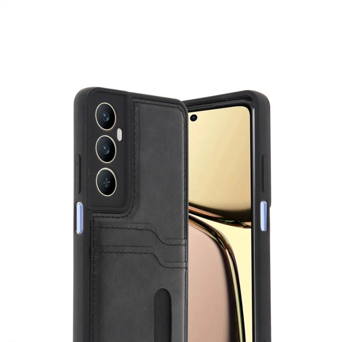 Realme C65 Sara Kartvizitli Deri Kılıf - Siyah