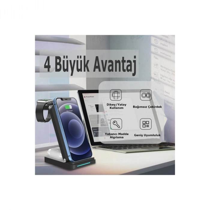 S90 4in1 Kablosuz Şarj Masaüstü Set - Siyah
