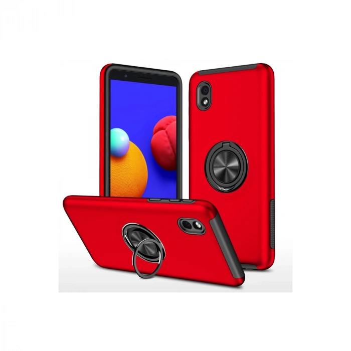 Samsung Galaxy A01 Core Kılıf Elit Yüzüklü Kapak - Kırmızı