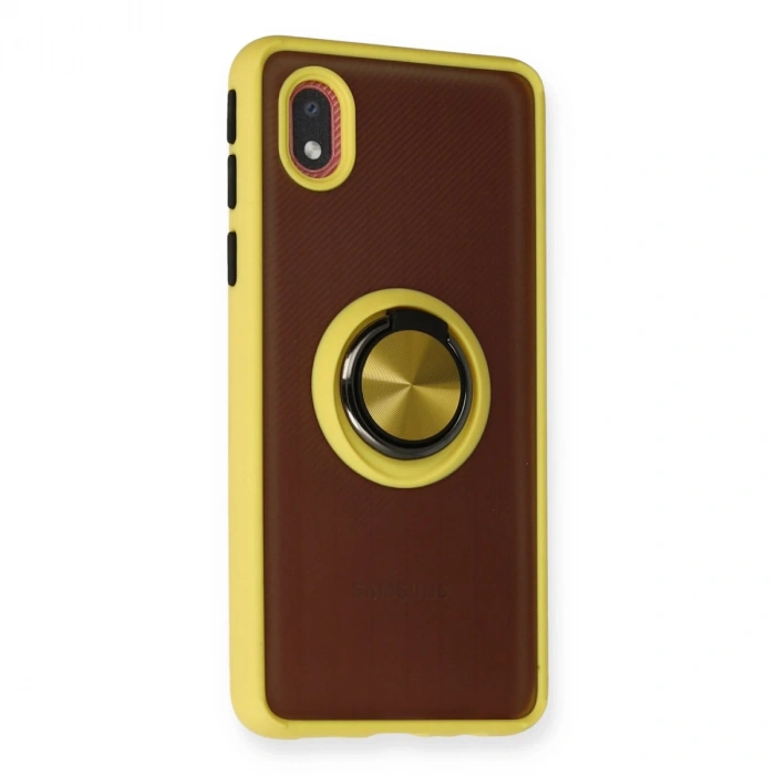 Samsung Galaxy A01 Core Kılıf Montreal Yüzüklü Silikon Kapak - Sarı