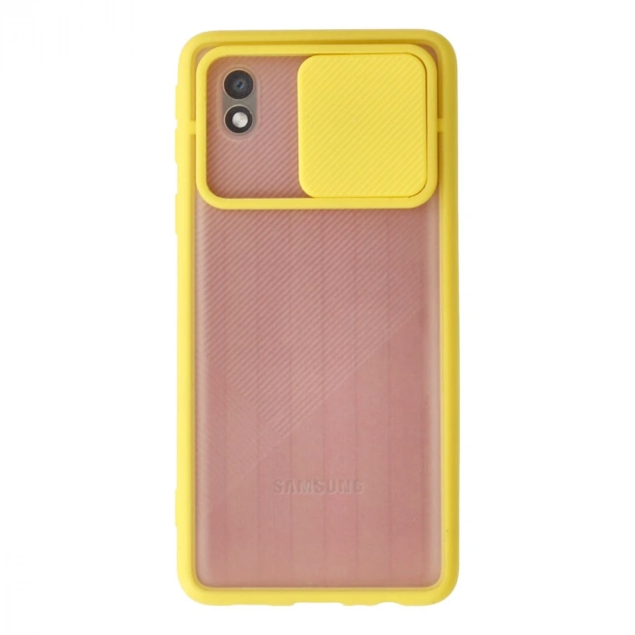 Samsung Galaxy A01 Core Kılıf Palm Buzlu Kamera Sürgülü Silikon - Sarı