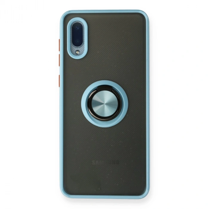 Samsung Galaxy A02 Kılıf Montreal Yüzüklü Silikon Kapak - Buz Mavi
