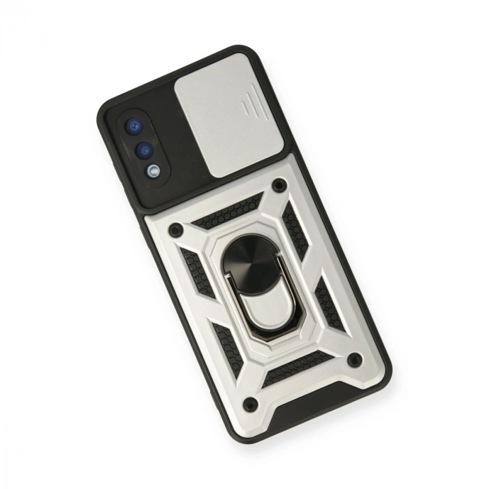 Samsung Galaxy A02 Kılıf Pars Lens Yüzüklü Silikon - Gümüş