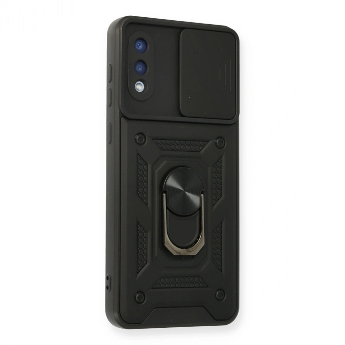 Samsung Galaxy A02 Kılıf Pars Lens Yüzüklü Silikon - Siyah