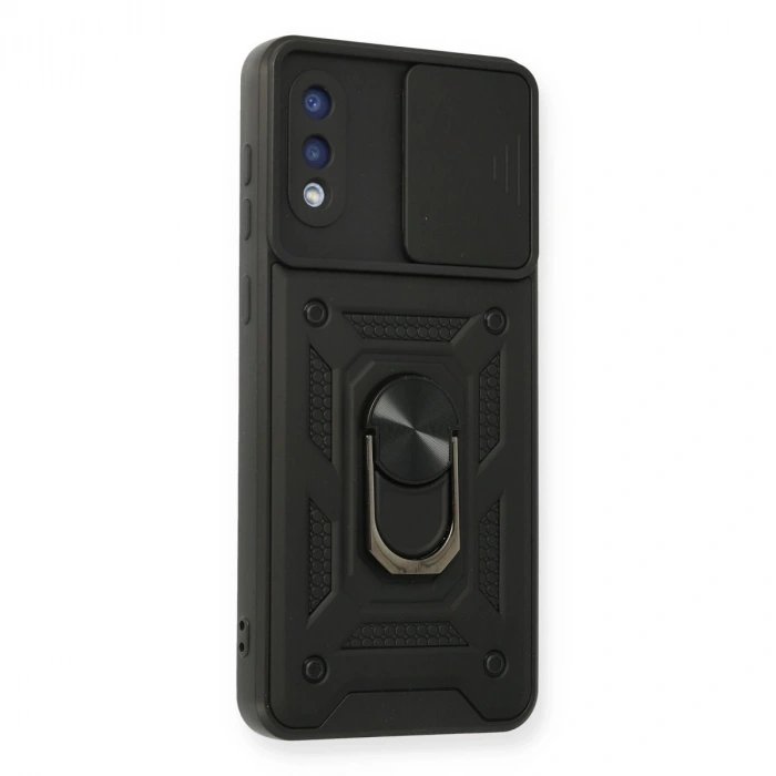 Samsung Galaxy A02 Kılıf Pars Lens Yüzüklü Silikon - Siyah