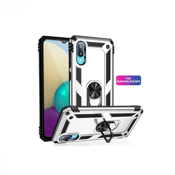 Samsung Galaxy A02 Kılıf Sofya Yüzüklü Silikon Kapak - Gümüş