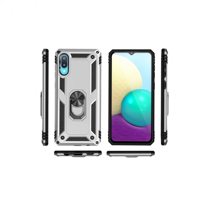 Samsung Galaxy A02 Kılıf Sofya Yüzüklü Silikon Kapak - Gümüş