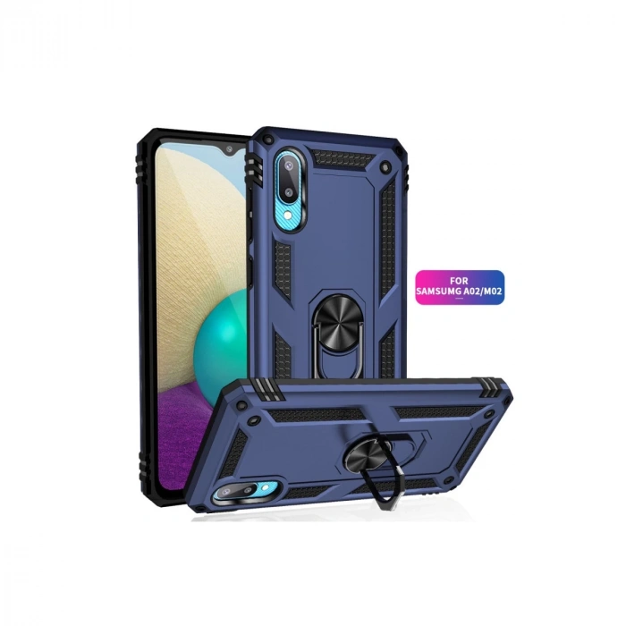 Samsung Galaxy A02 Kılıf Sofya Yüzüklü Silikon Kapak - Lacivert