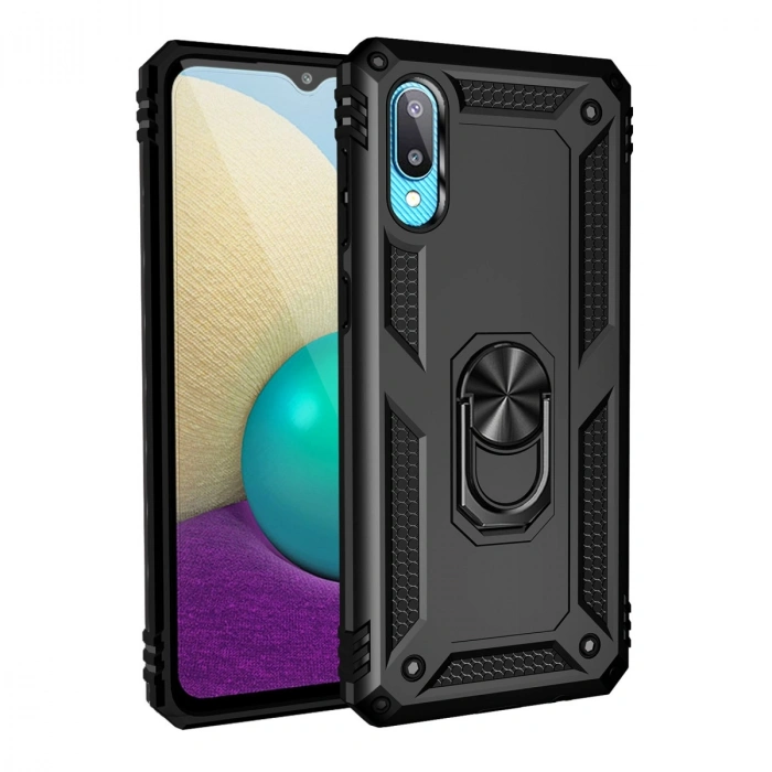 Samsung Galaxy A02 Kılıf Sofya Yüzüklü Silikon Kapak - Siyah